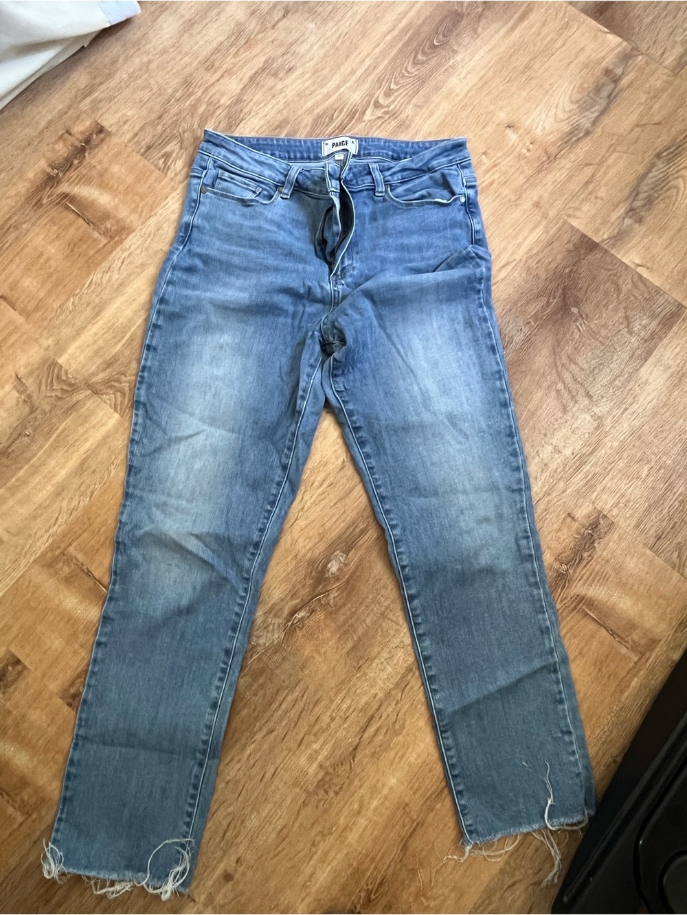 PAIGE Mid-Rise Washed Blue Straight Leg Jeans